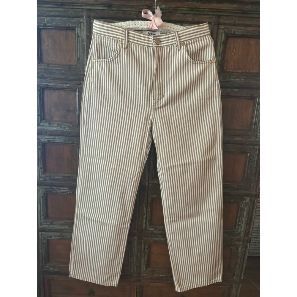 Reformation Cowboy Striped High Rise Straight Jeans